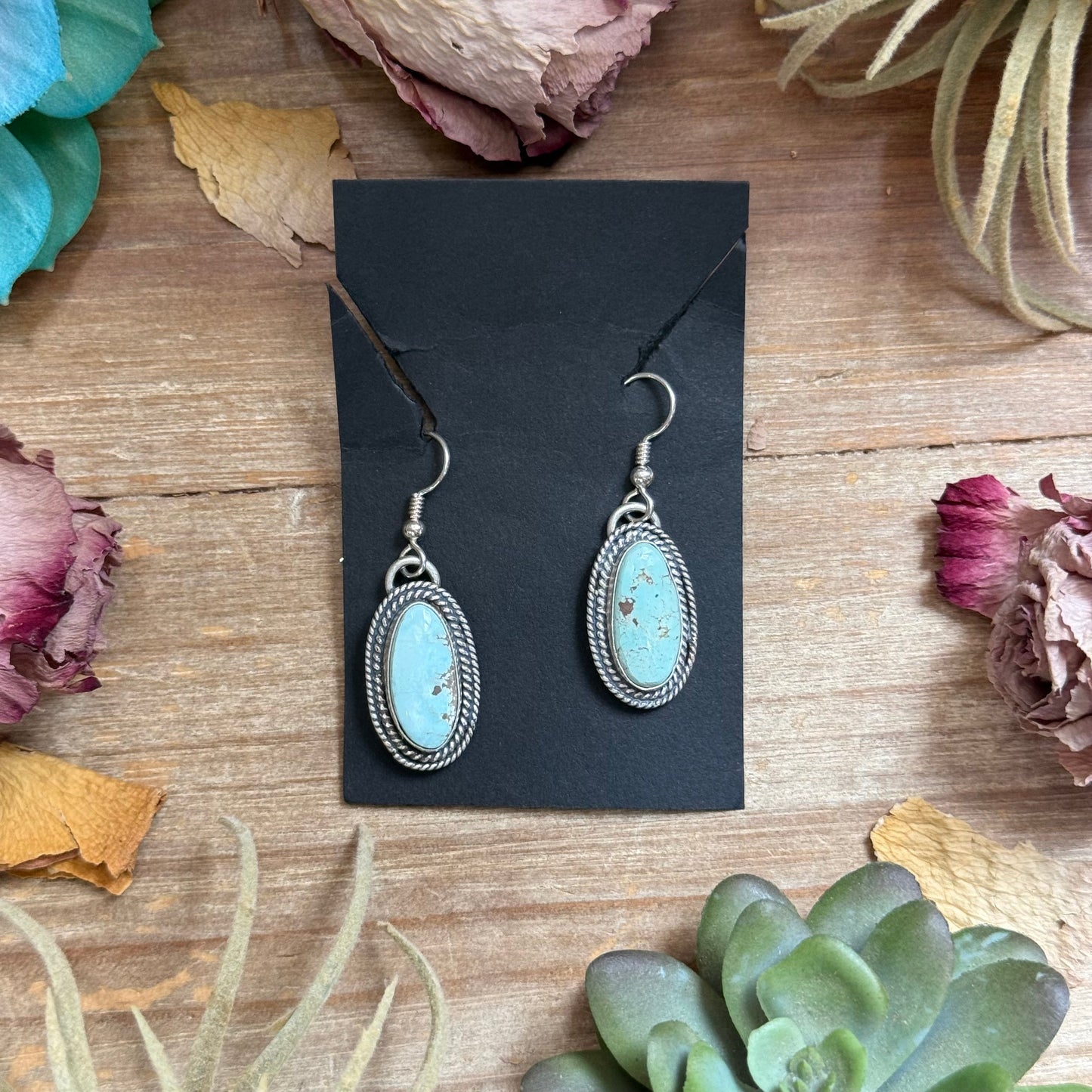 32 - Sterling Silver Dry Creek Turquoise Dangle Earrings by Shay Pfeiffer