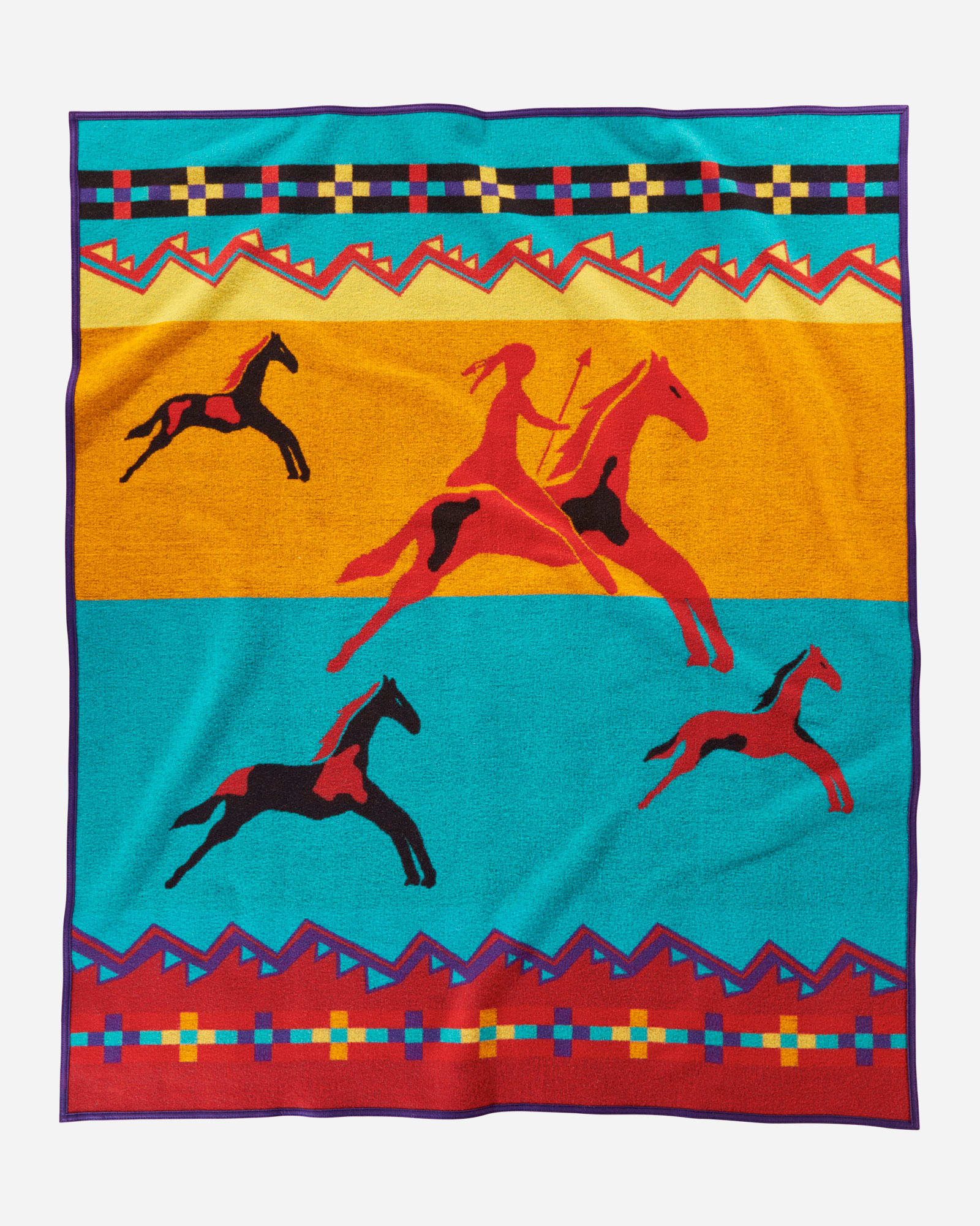 Red Native American Blanket with Horses