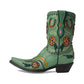 Green cowboy boot with floral design