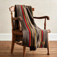 Brown blanket with stripes draped over wooden chair