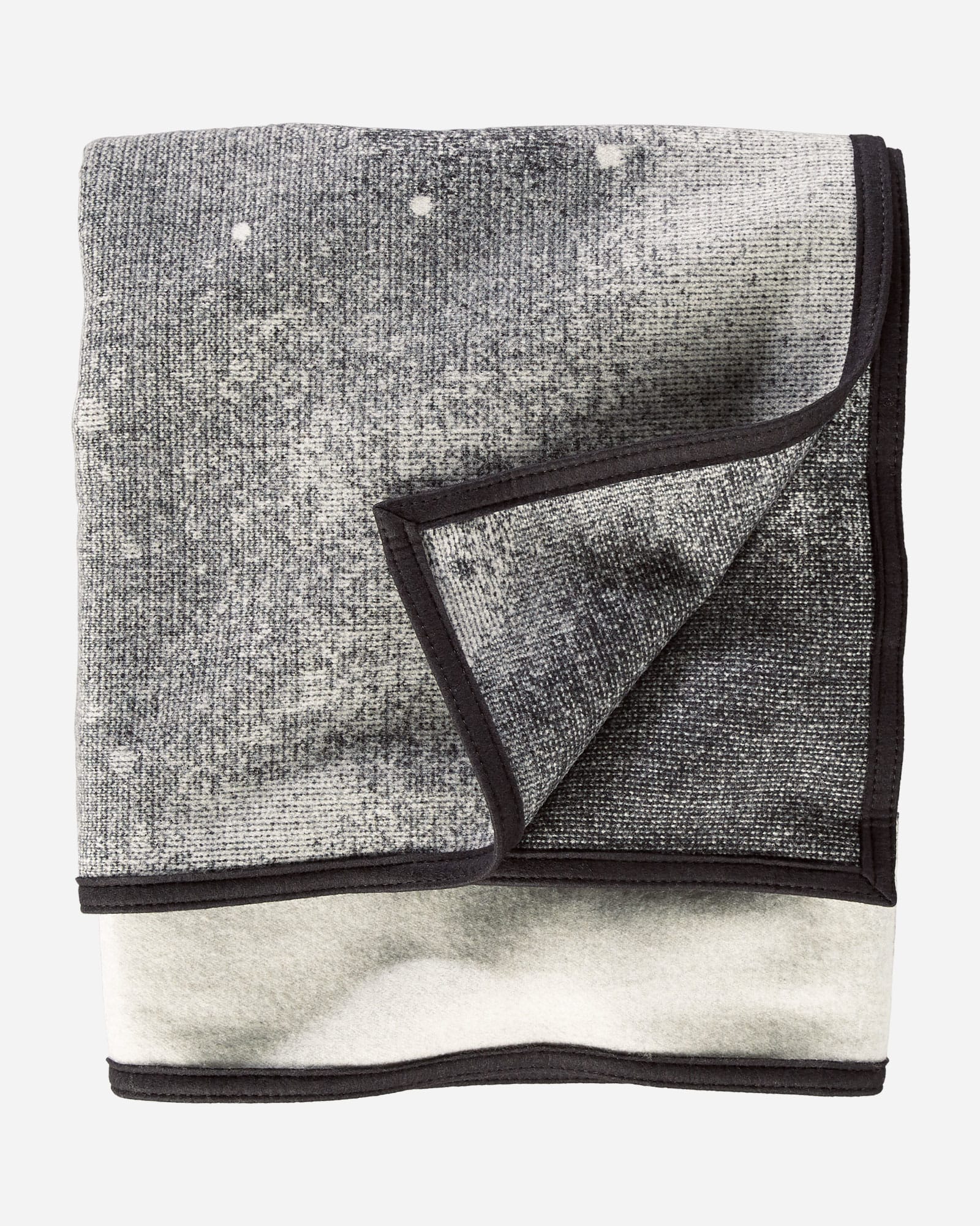 Gray patterned blanket with black trim