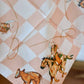 Cowboy-themed handkerchief with horses, a calf, and lasso design.
