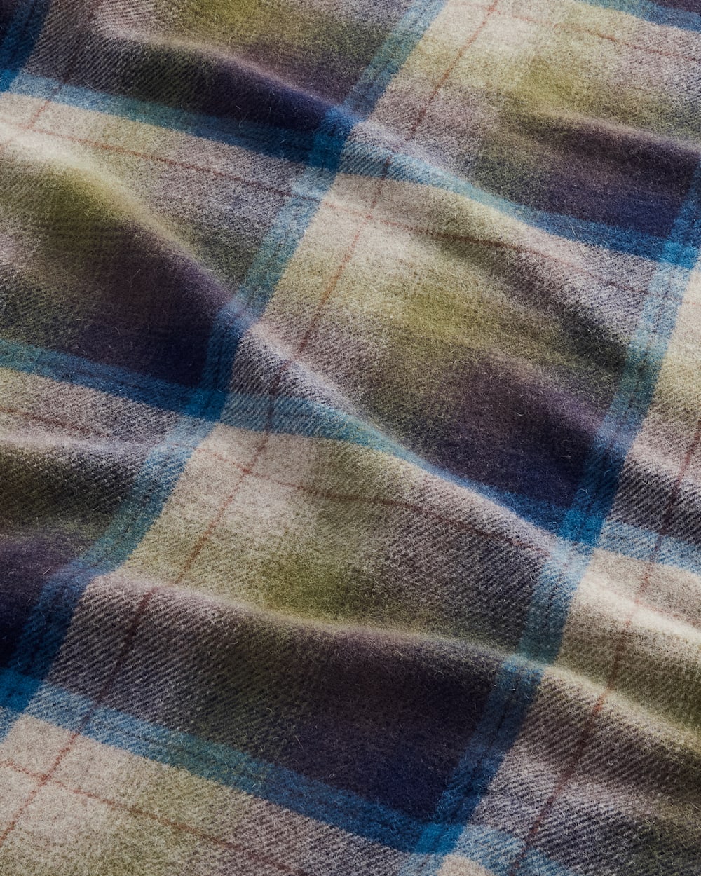 Plaid fabric detail, blue, green, and tan, ALT2