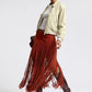 Faux Suede Fringe Maxi Skirt - Rust