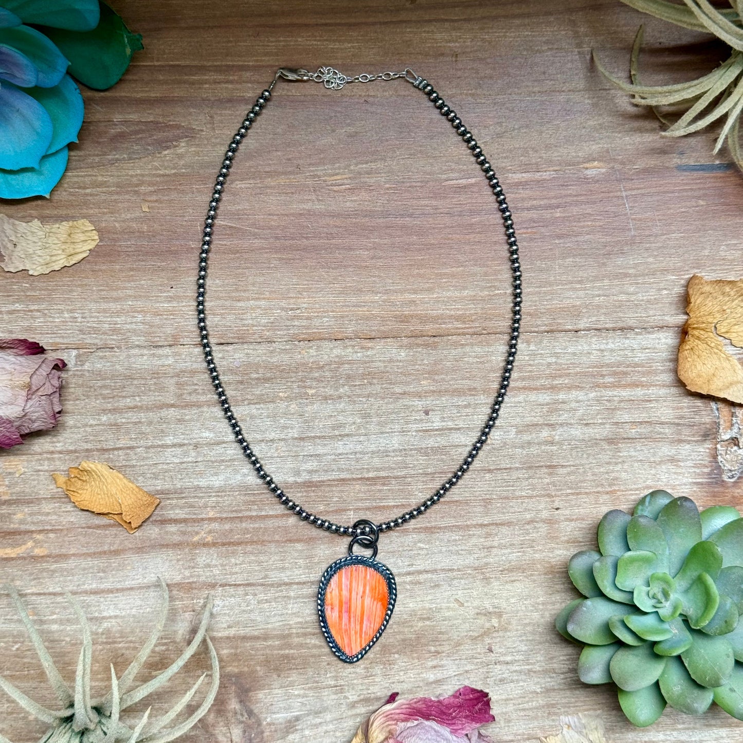FREE Sterling Silver Necklace + MJ Orange Spiny Oyster Teardrop Charm