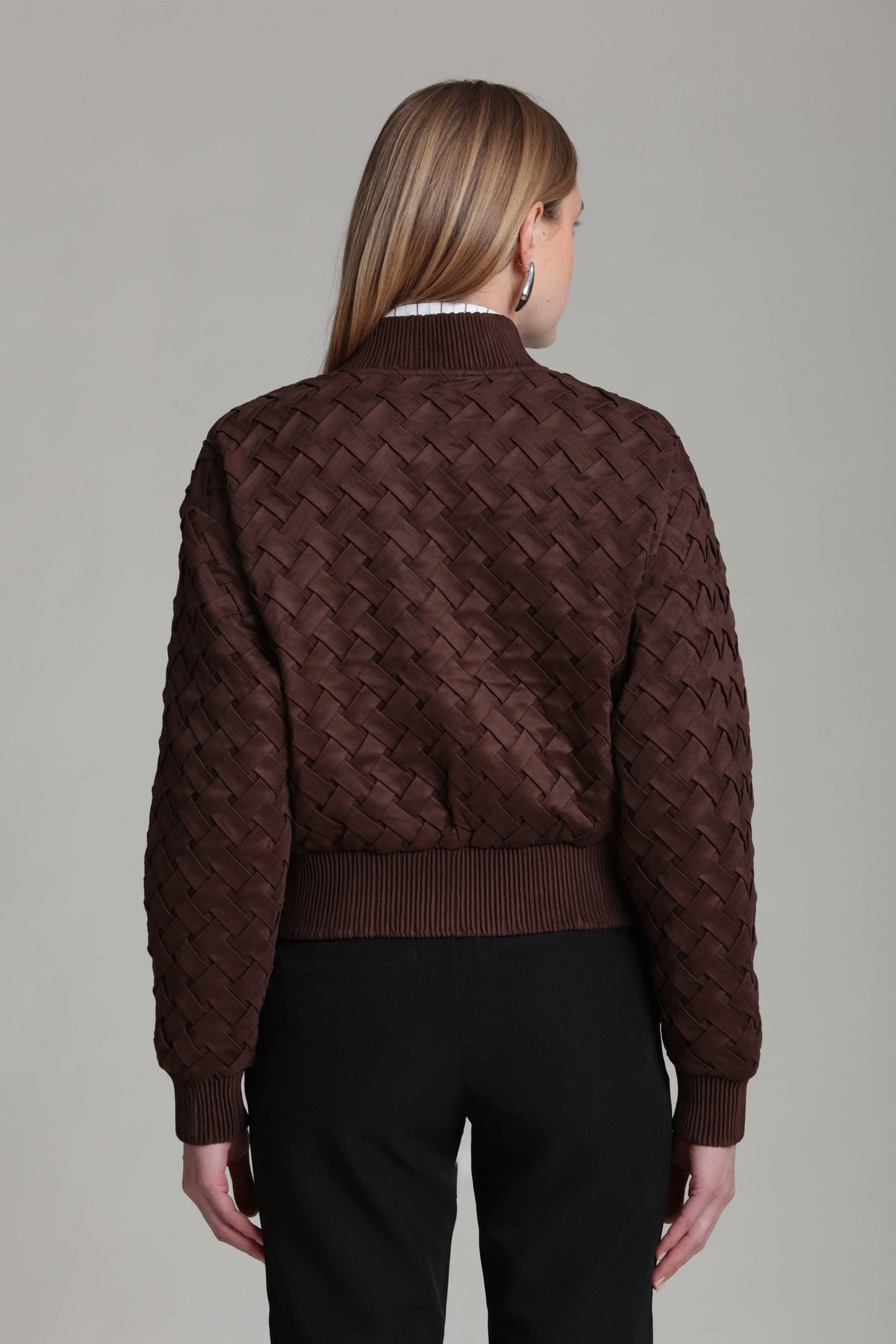 Faux Suede Woven Bomber Jacket