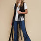 Black Long Fringe Faux Suede Western Vest