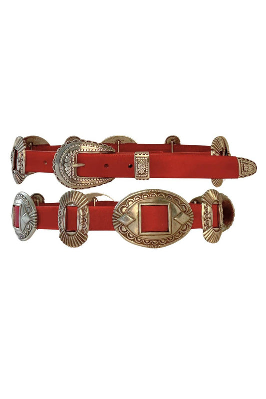 Americana Concho Belt in Authentic Red Leather