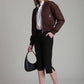 Faux Suede Woven Bomber Jacket