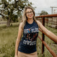 Woman in God Bless Cowboys tank top, 8L5A9570-2