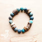 Beaded bracelet with wood and turquoise beads.