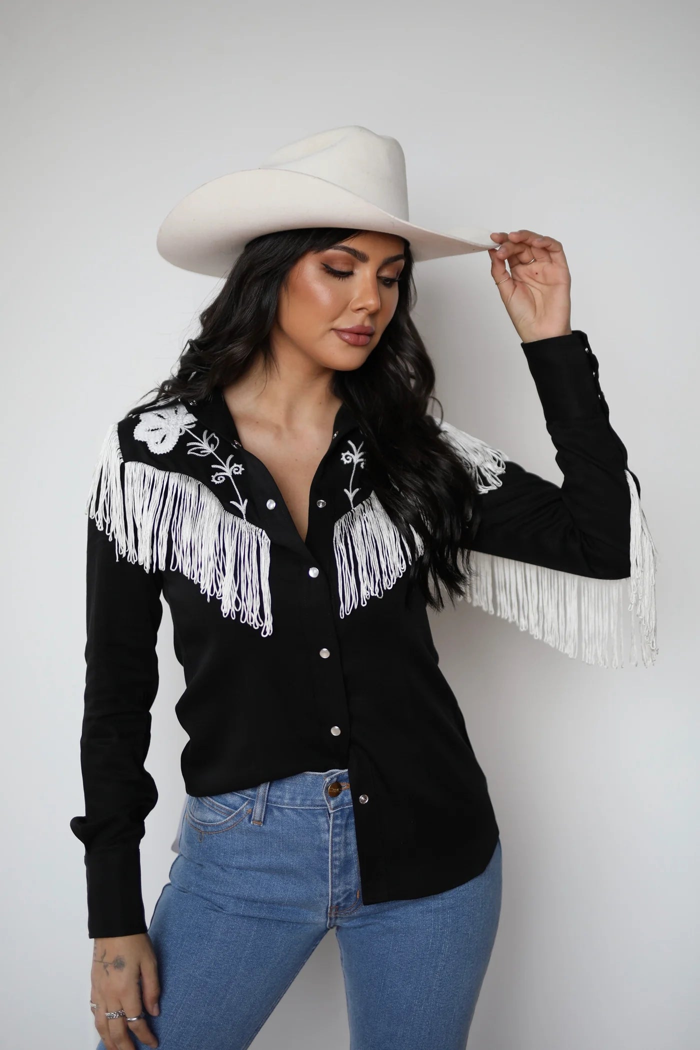 H Bar C Taos Women's Fringe Shirt - Black