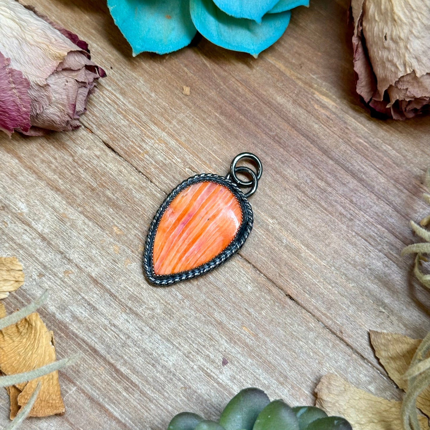 FREE Sterling Silver Necklace + MJ Orange Spiny Oyster Teardrop Charm