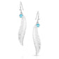 AMER5460 Silver Feather Earrings with Blue Gemstone