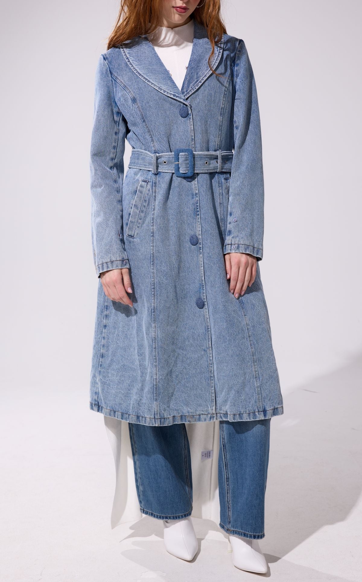 Kaya Denim Faux Fur Trench Coat