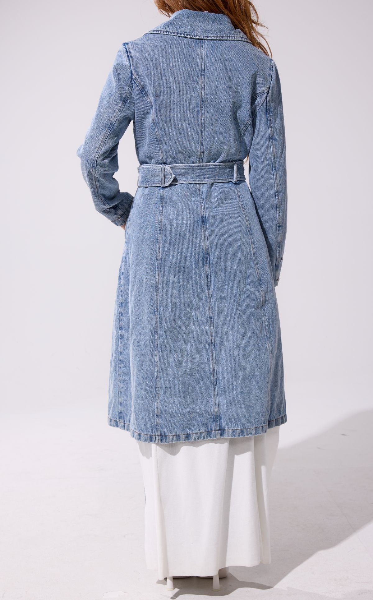 Kaya Denim Faux Fur Trench Coat