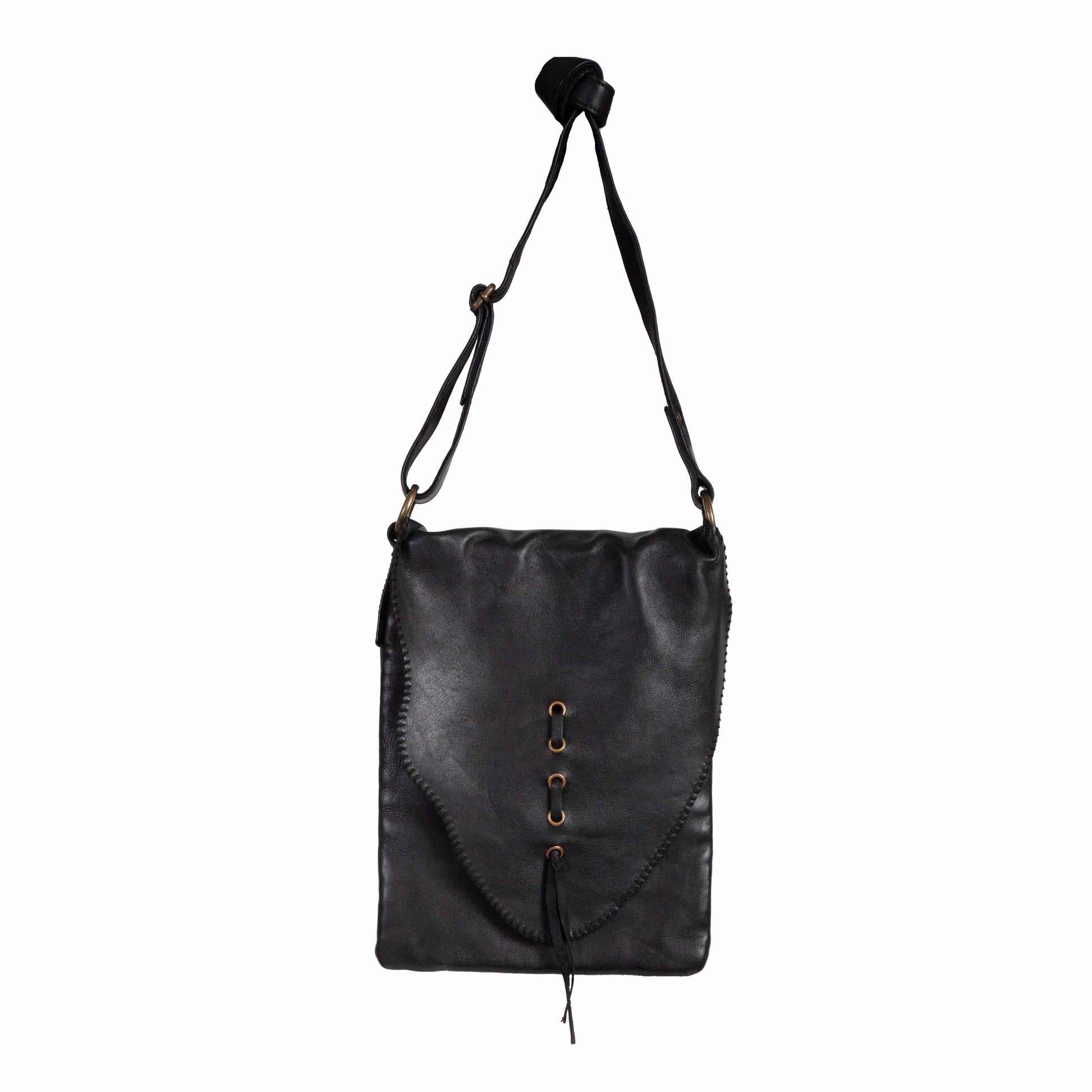 B185-BLK-HB Black Leather Crossbody Bag