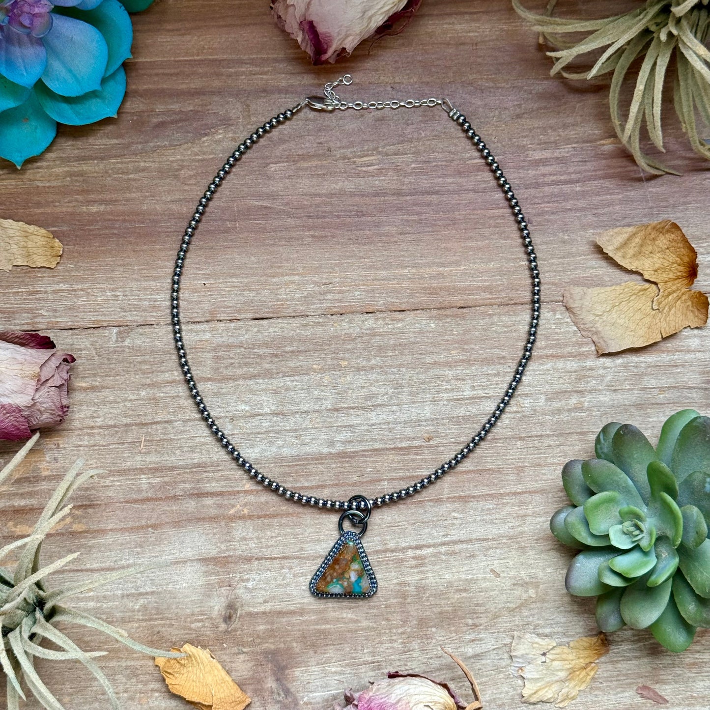 FREE Sterling Silver Pearl Necklace + MJ Triangle Royston Turquoise Pendant