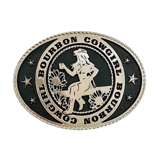 Bourbon Cowgirl Pewter and Black Belt Buckle