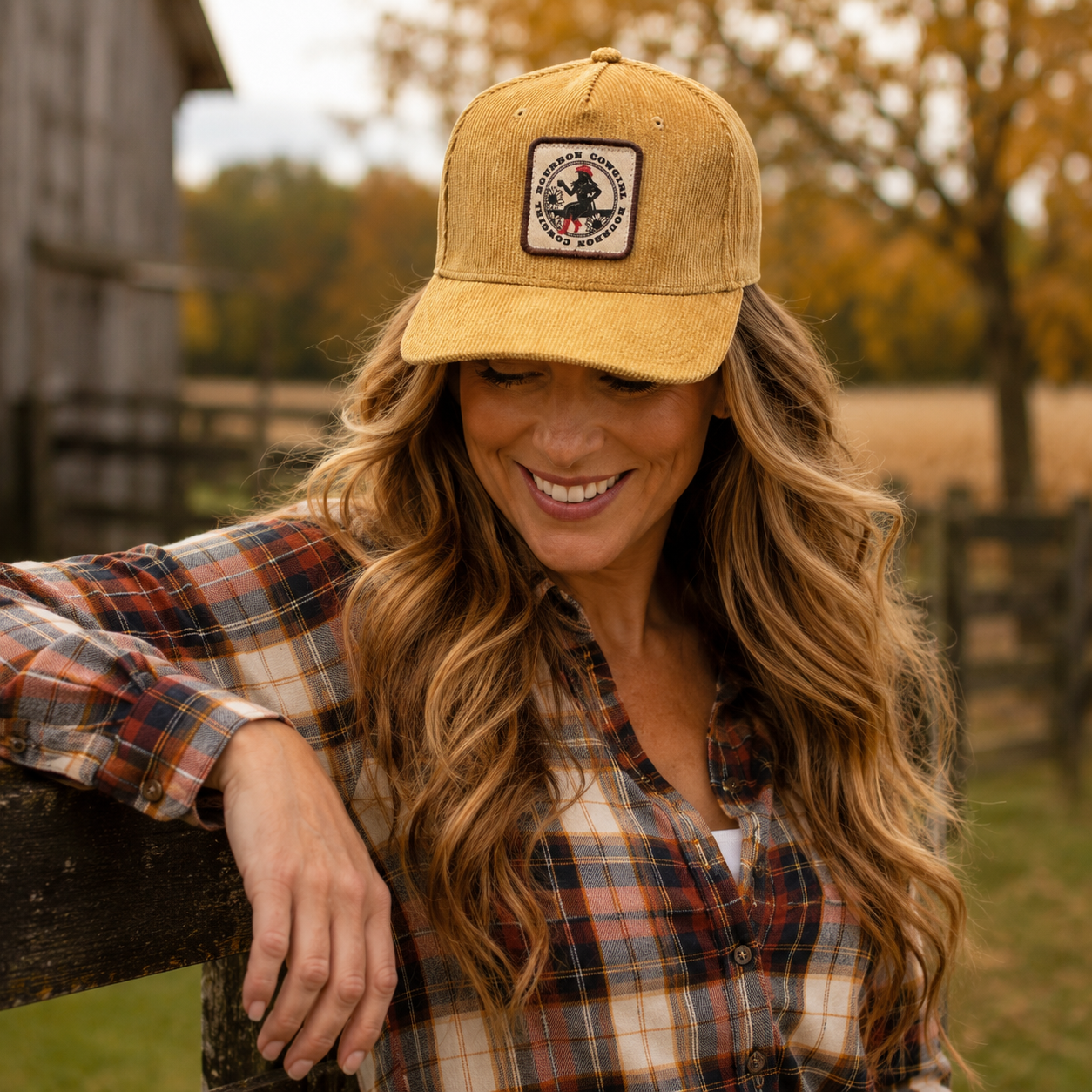 Khaki Corduroy Bourbon Cowgirl Patch Trucker Hat