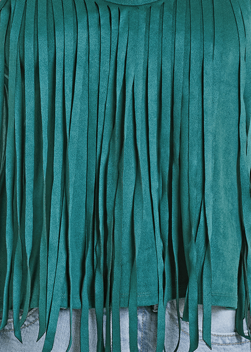 Teal fringe top BW20T08095