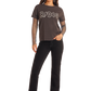 Woman in Rodeo tee and black jeans