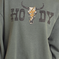 Green Howdy sweatshirt with bull skull graphic