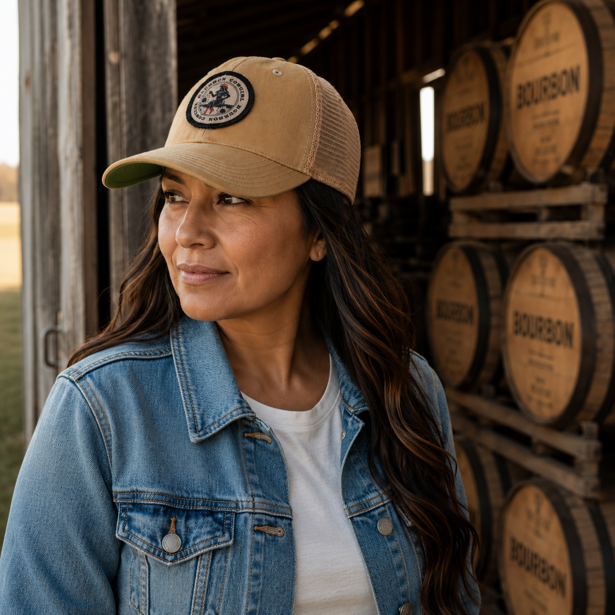 Bourbon Cowgirl Patch Distressed Snap Back Trucker Hat