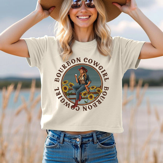 Bourbon Cowgirl Logo Boxy Vintage White Tee Shirt
