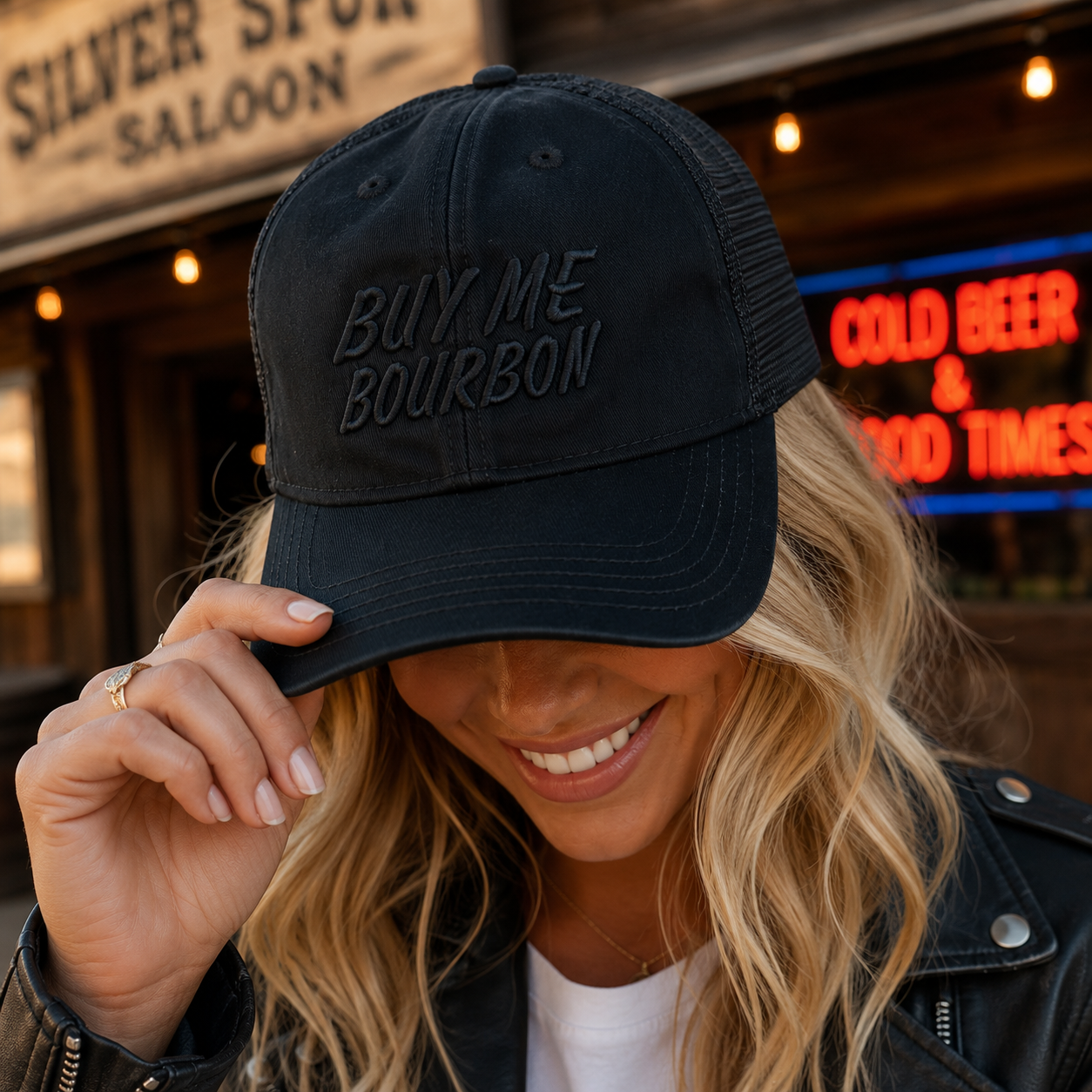 Buy Me Bourbon Embroidered Twill Trucker Hat