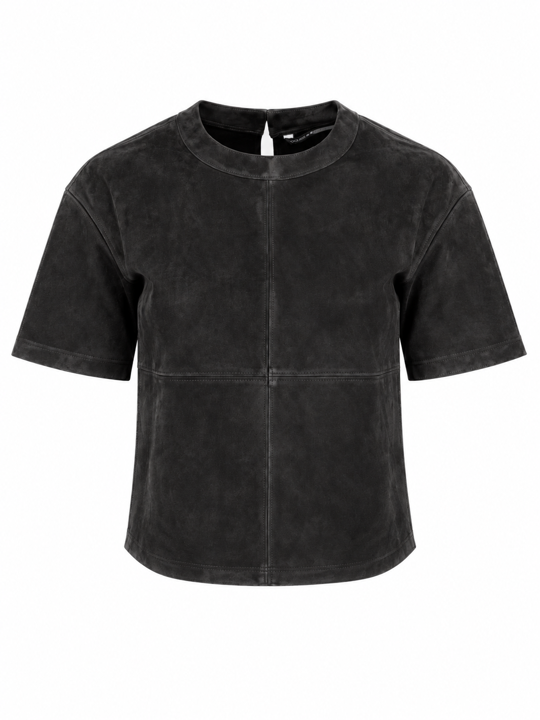 Faux Suede Cropped Tee in Black