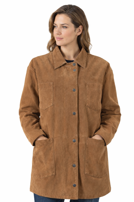Lyn OS Leather Jacket Dark Camel