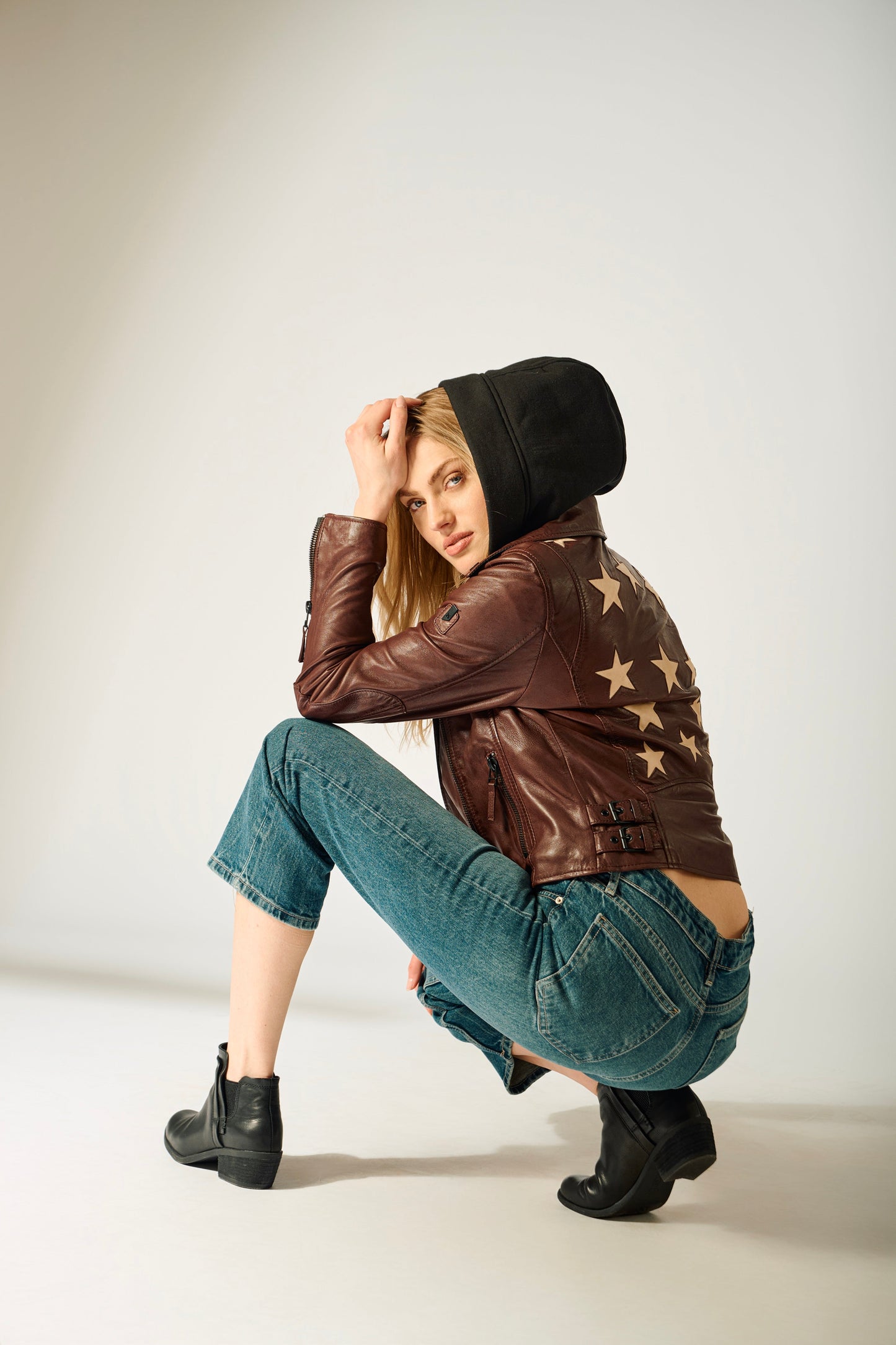 Christyn RF Star Detail with Hood Leather Jacket