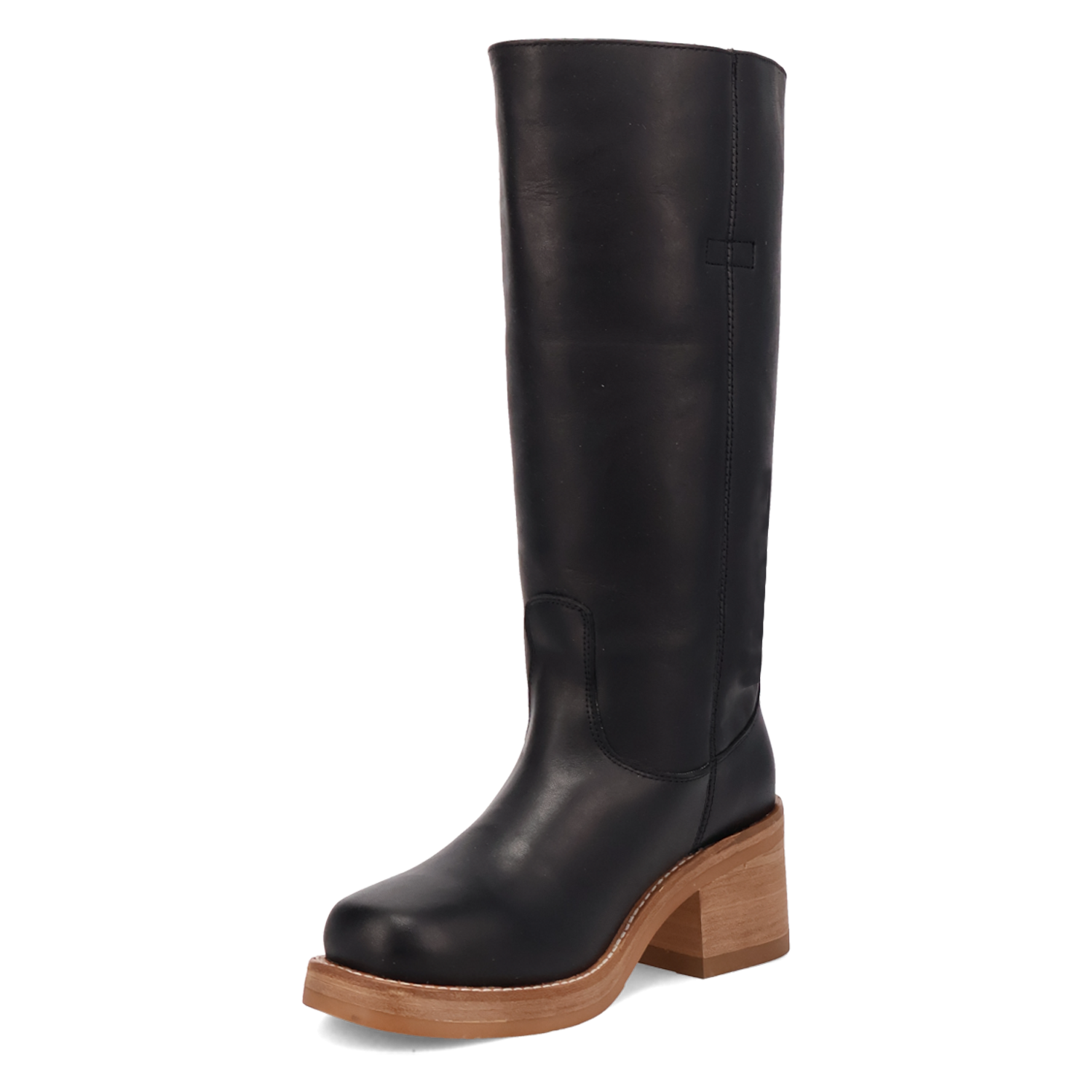 Black knee-high boot DI2287-BK_8 with wooden block heel