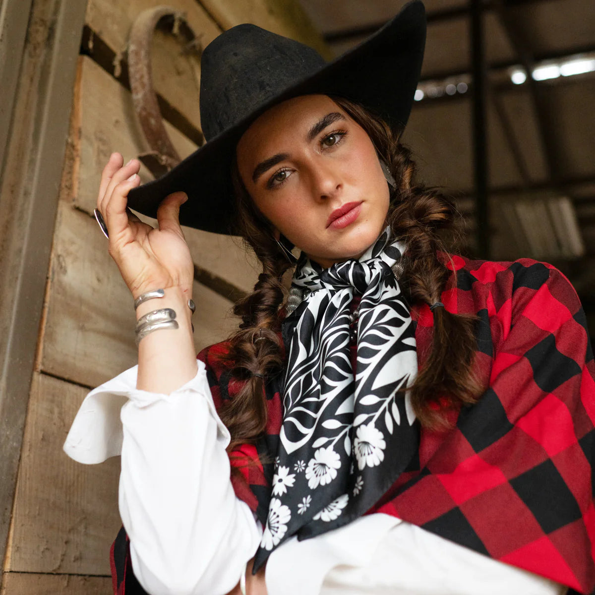 Señorita Black and White Wild Rag Scarf at Bourbon Cowgirl