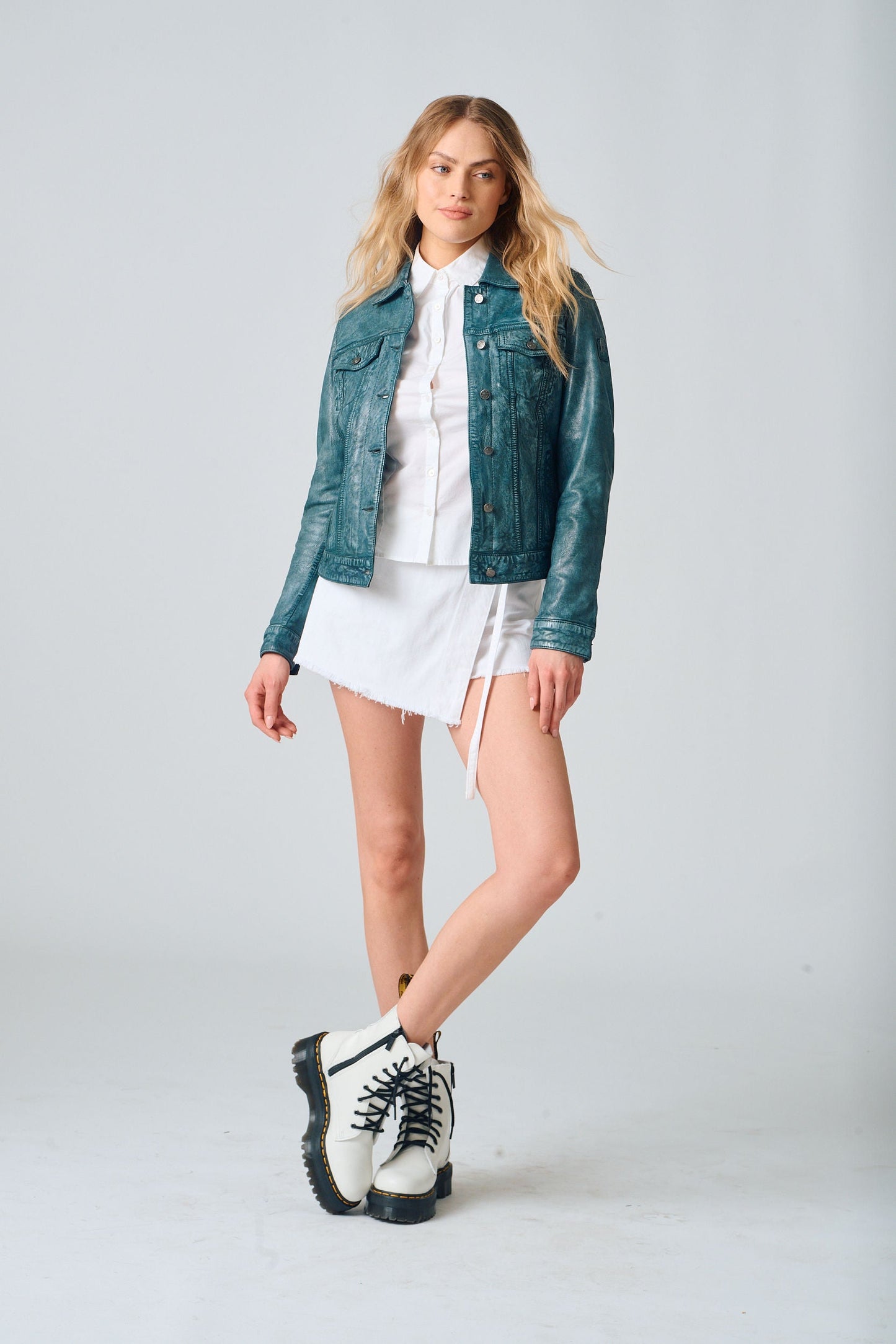 Jessie RF Leather Jacket, Teal