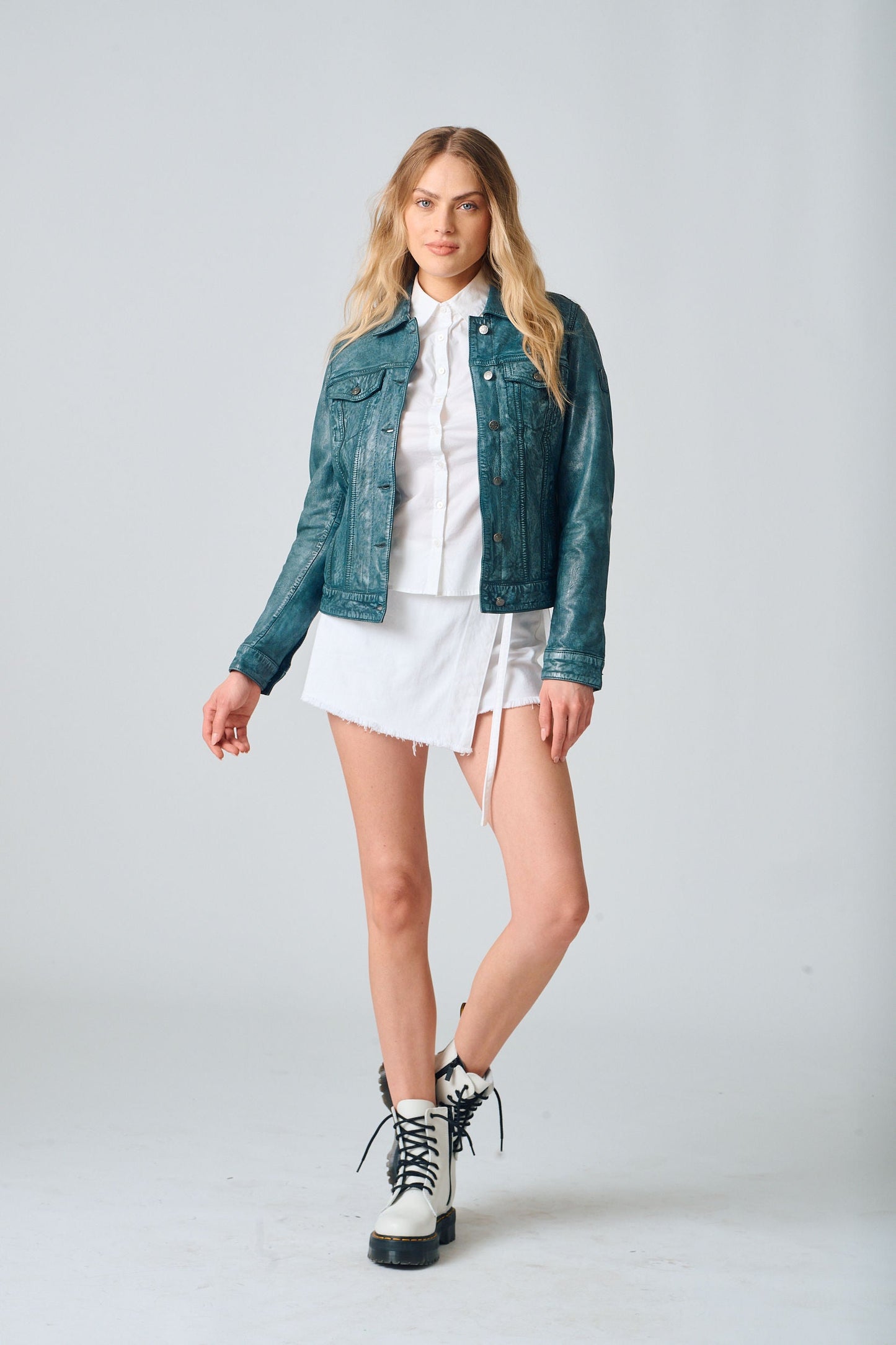 Jessie RF Leather Jacket, Teal