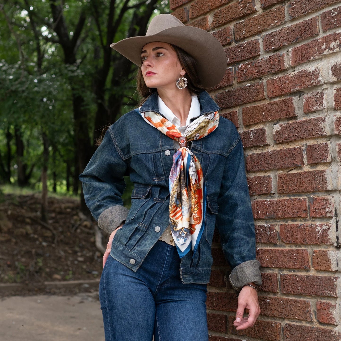 Cowboy Country Patriotic Wild Rag Silk Scarf Bandana