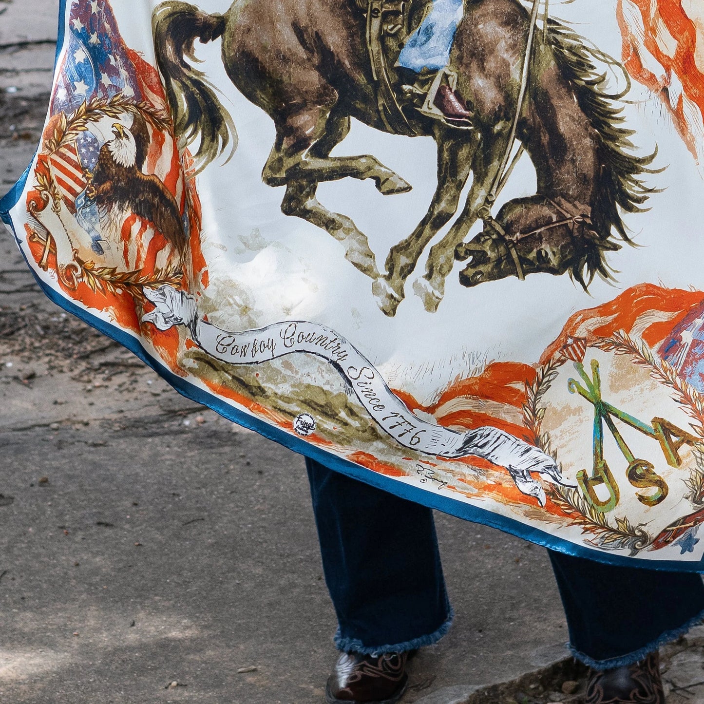 Cowboy Country Patriotic Wild Rag Silk Scarf Bandana