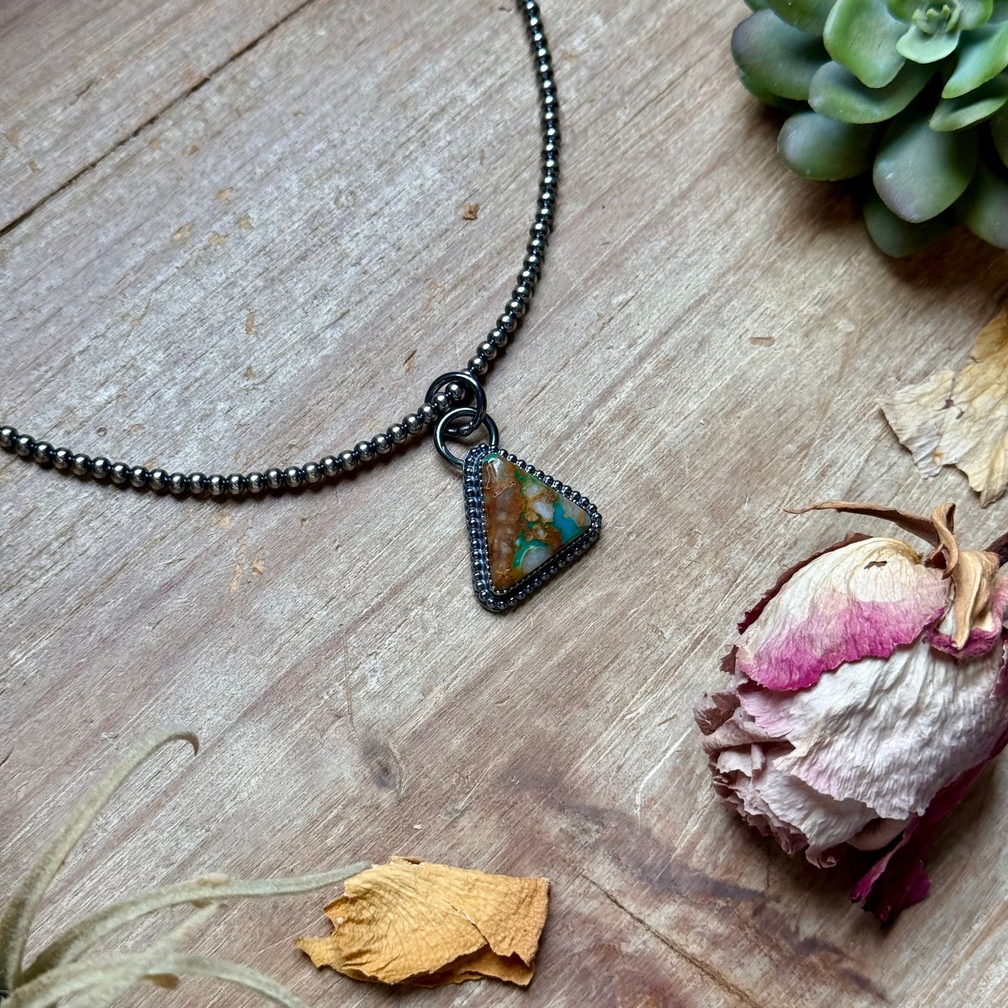 FREE Sterling Silver Pearl Necklace + MJ Triangle Royston Turquoise Pendant