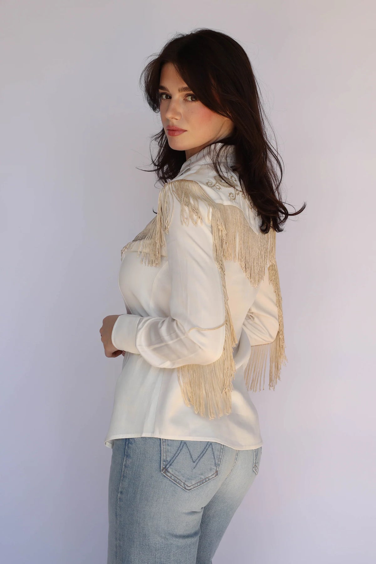 H Bar C Taos Women's Fringe Shirt in White