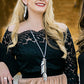 ER1618RG feather jewelry set on woman in black lace top