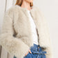LONDON FLARE CREAM FAUX FUR CROP JACKET