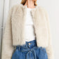 LONDON FLARE CREAM FAUX FUR CROP JACKET
