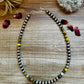 Silver bead necklace with turquoise and yellow accents