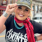 Woman wearing Howdy hat and It's cool to be Country shirt