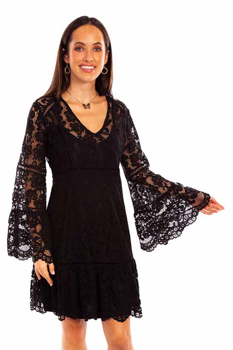 Women's Scully Lace Long Sleeve Mini Dress in Black