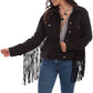 HC711-BLK Black Fringe Denim Jacket