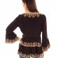 HC882-BLK-BK Black embroidered top with bell sleeves.