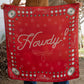 Red silk Howdy wild rag scarf with concho accents.